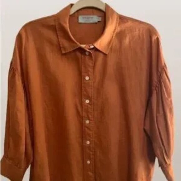 Mersea Voyageur Button-Up Linen Blouse, Size SMALL, Rust/Orange - Picture 9 of 9